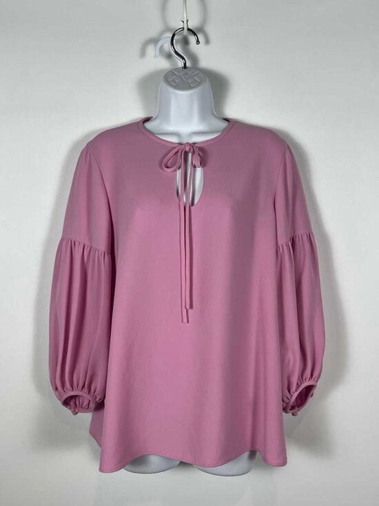 Tops - Women Solid Pink Round Neck Puff Long Sleeve Top